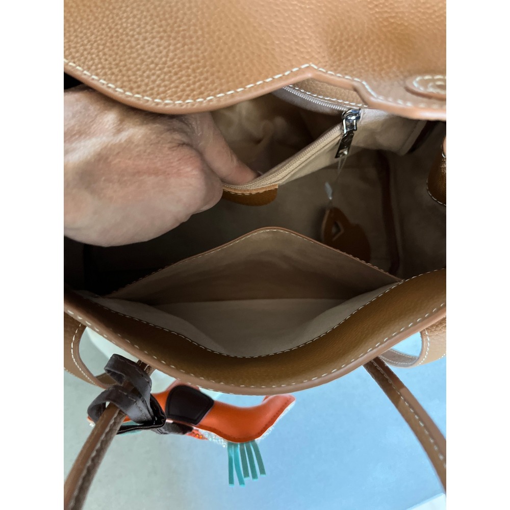 Hoyozi Tan Pebbled Leather Handbag Rhinestone Horse Charm Luxury Tote Boho Chic - Picture 11 of 14